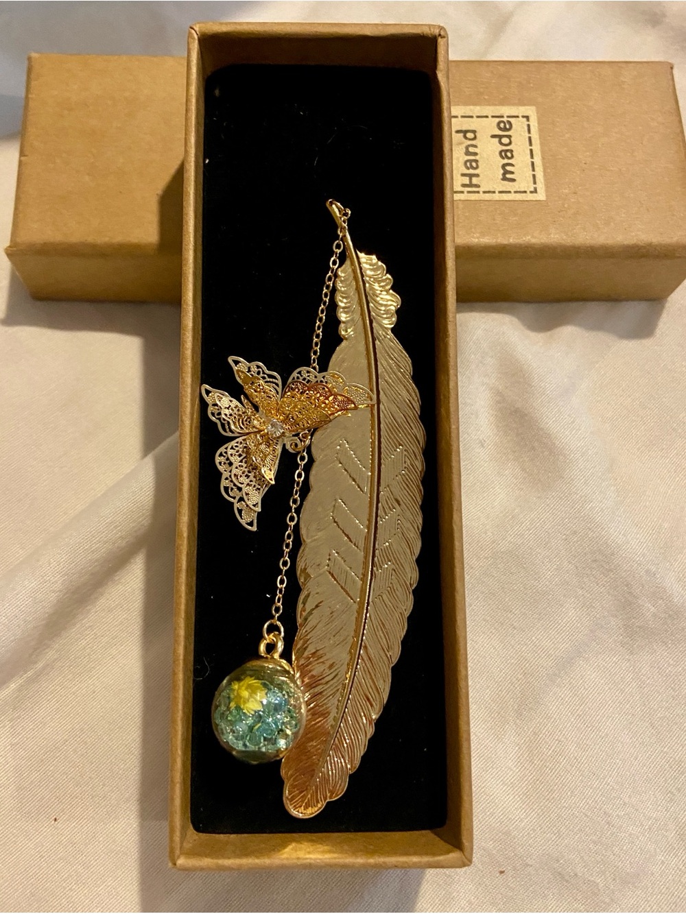Golden Metal Feather Bookmark 3D Butterfly Pendant Unique Gift for Book Lovers